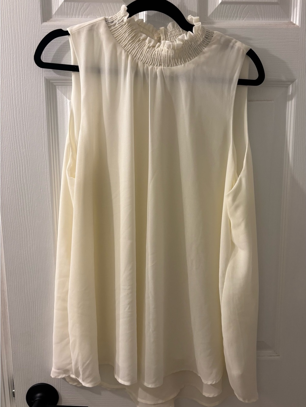 Gibson Cream Ruffle Smocked Neck Blouse